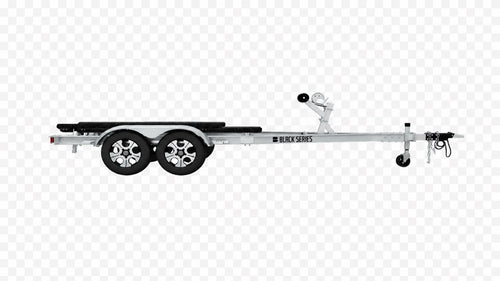 Profile view of a tandem axle aluminum boat trailer showing frame length and torsion axles